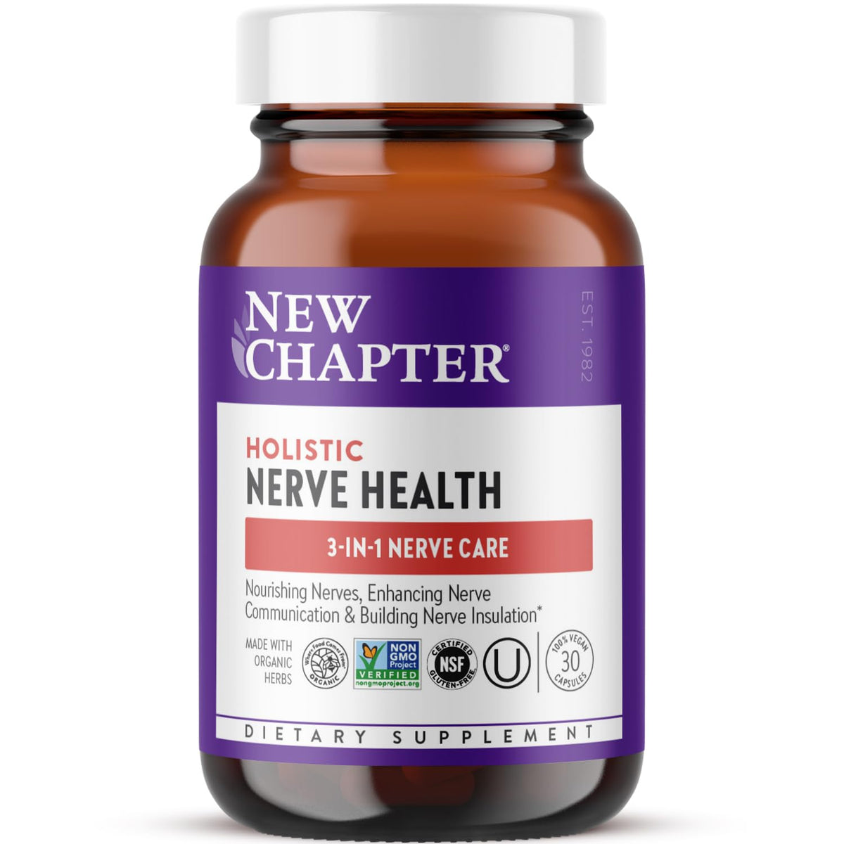New Chapter envase frontal que muestra suplemento y beneficios diarios