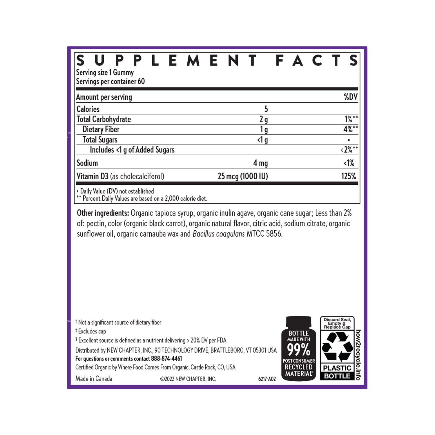 New Chapter ingredientes con agave azul orgánico, menor azúcar