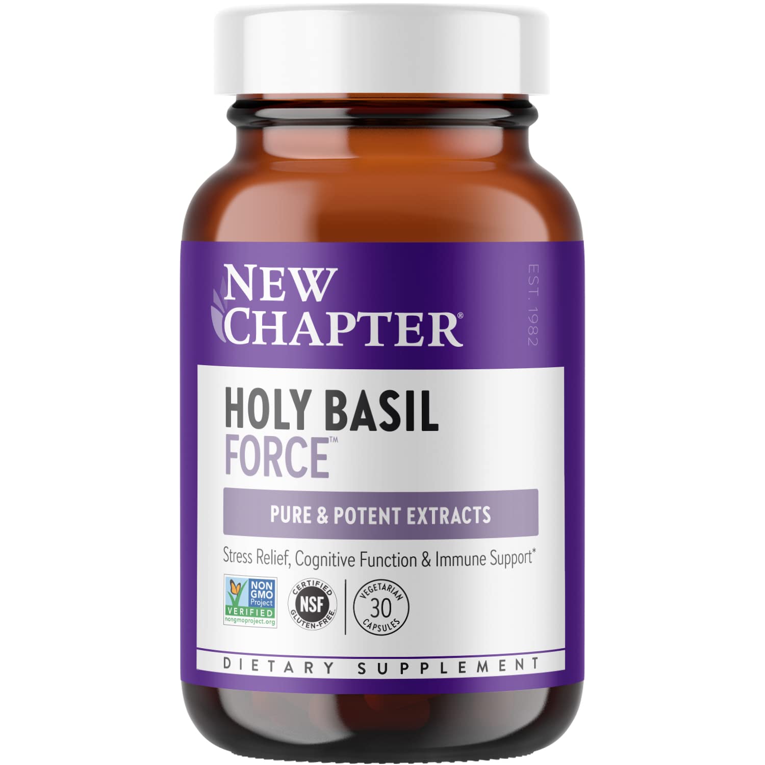 New Chapter frasco frontal mostrando cápsulas y beneficios claros