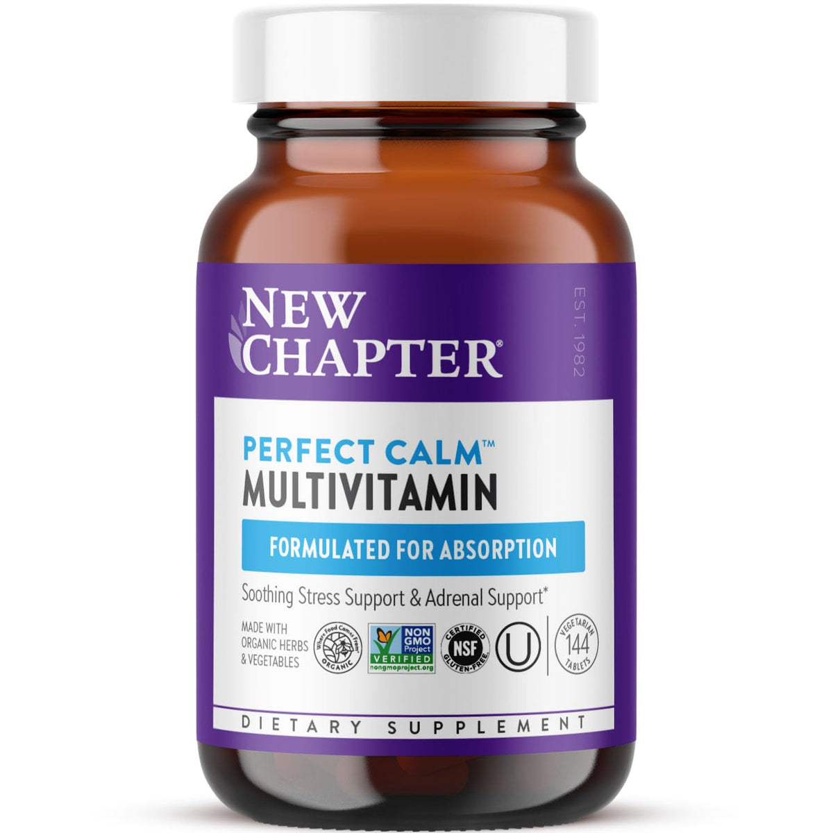 New Chapter frasco Perfect Calm mostrado frontalmente con claridad y confianza