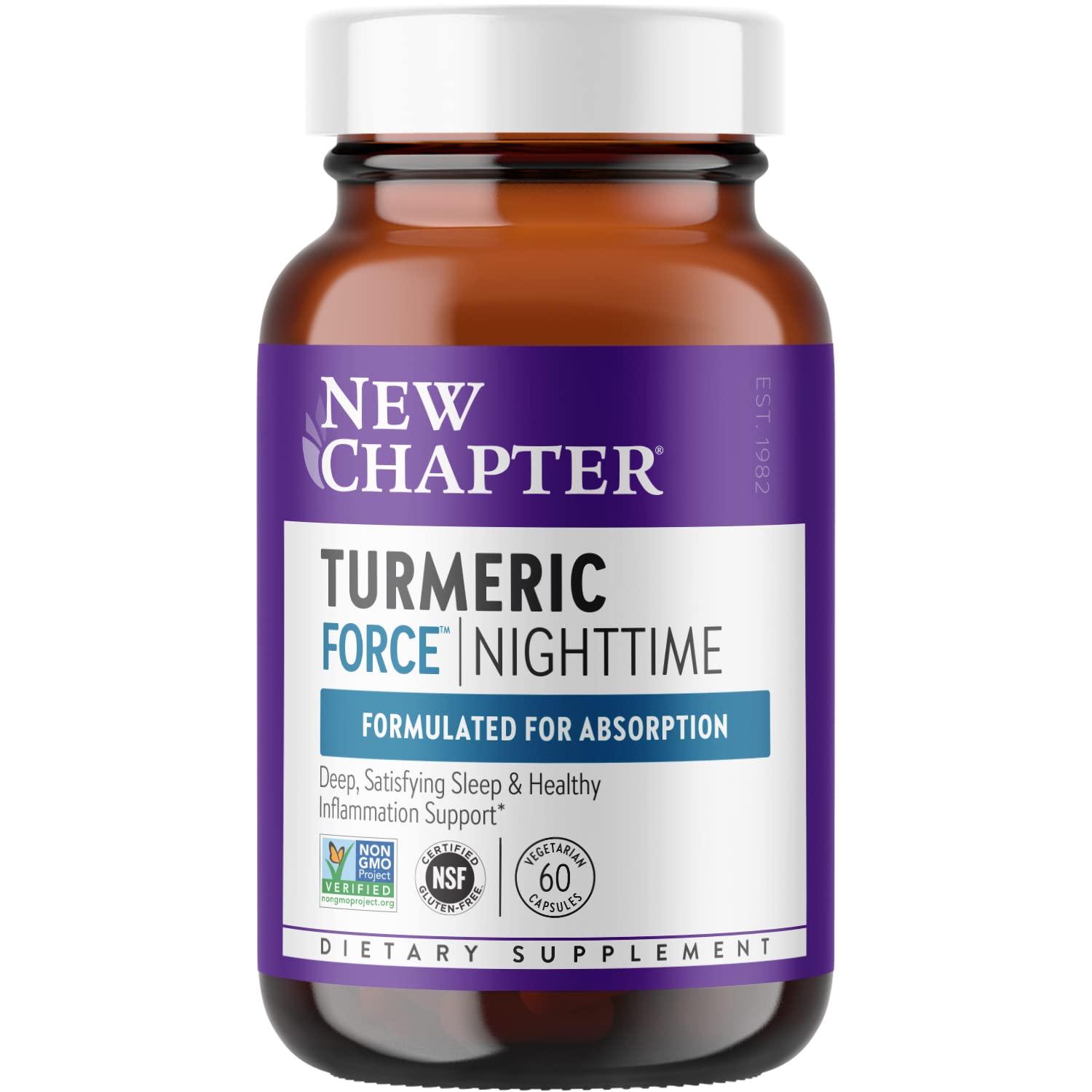 New Chapter frasco frontal mostrando suplemento nocturno y beneficios