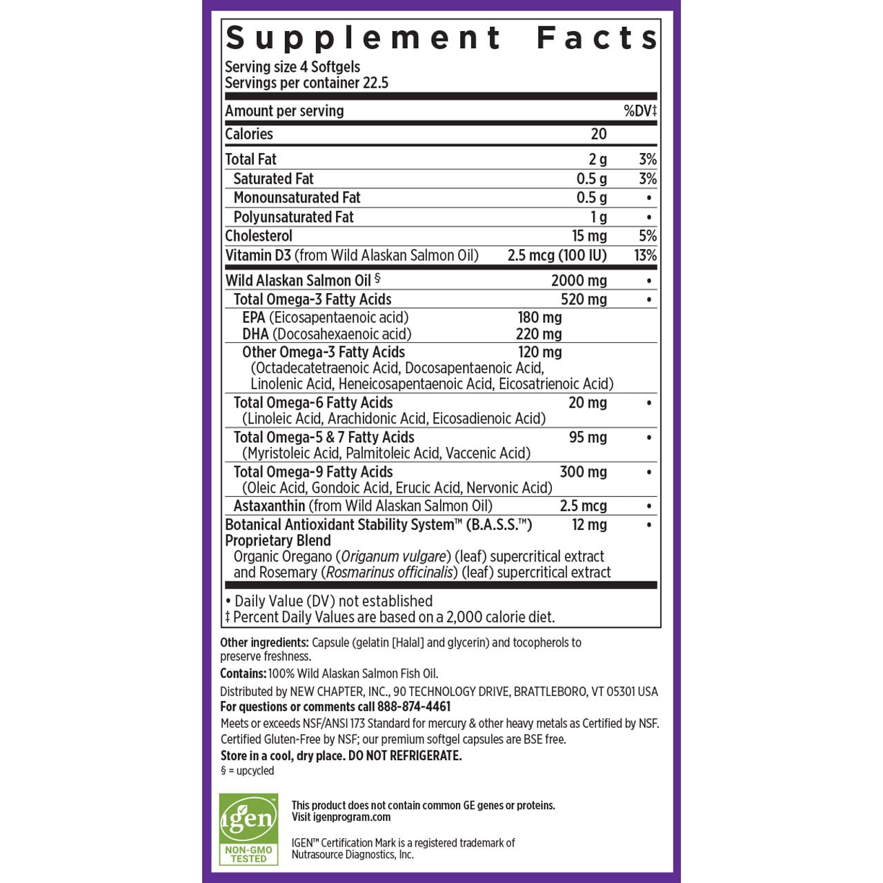 New Chapter etiqueta nutricional legible con información de omegas