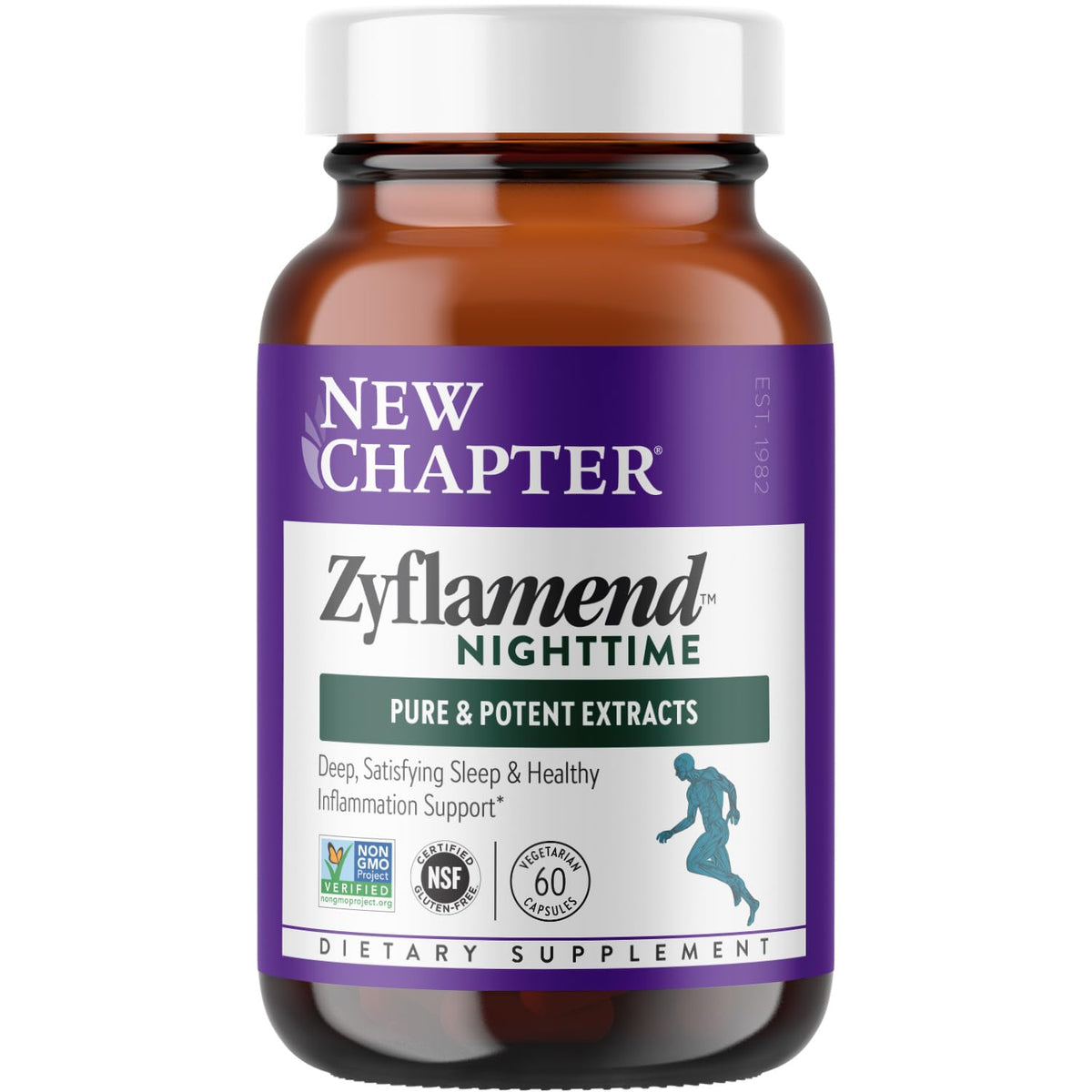 New Chapter Zyflamend Nighttime envase frontal mostrando diseño y beneficio para sueño