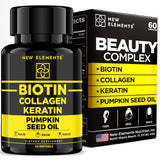 New Elements botella frontal del suplemento mostrando diseño y cantidad de softgels