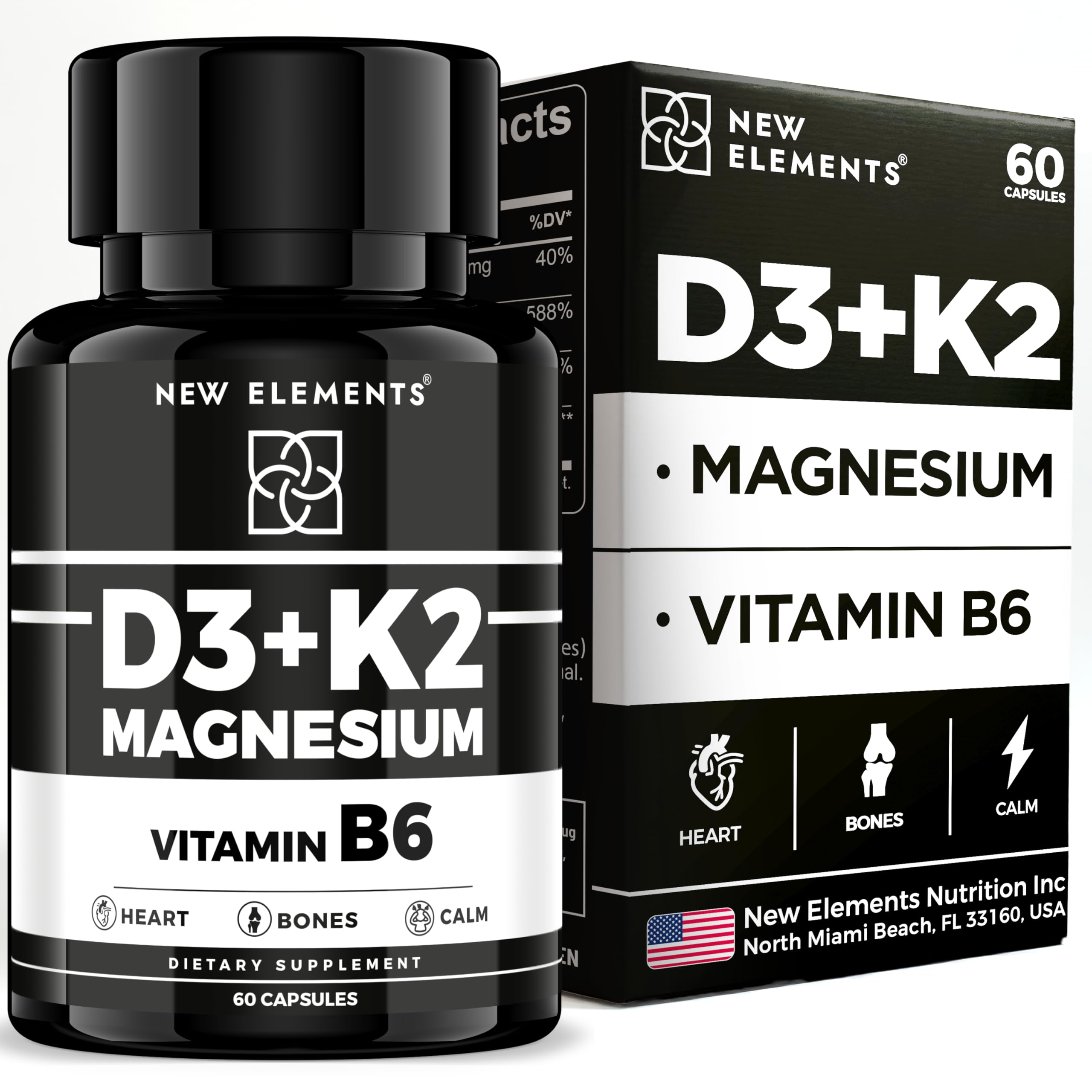 New Elements empaque frontal con lista de ingredientes visible y claridad de dosis