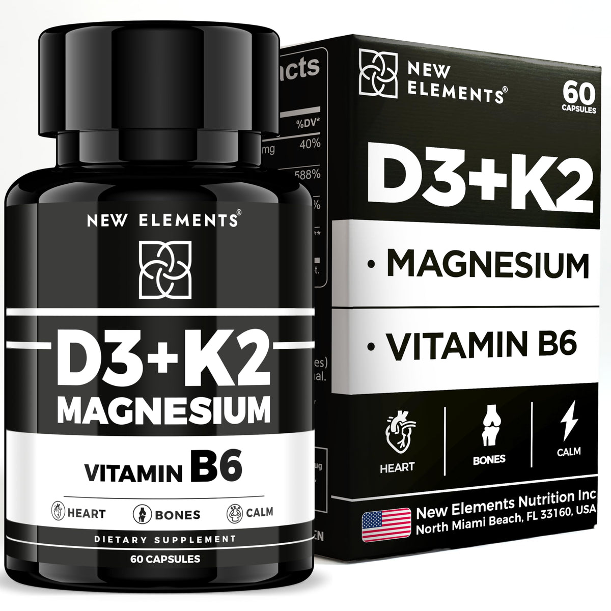 New Elements empaque frontal con lista de ingredientes visible y claridad de dosis