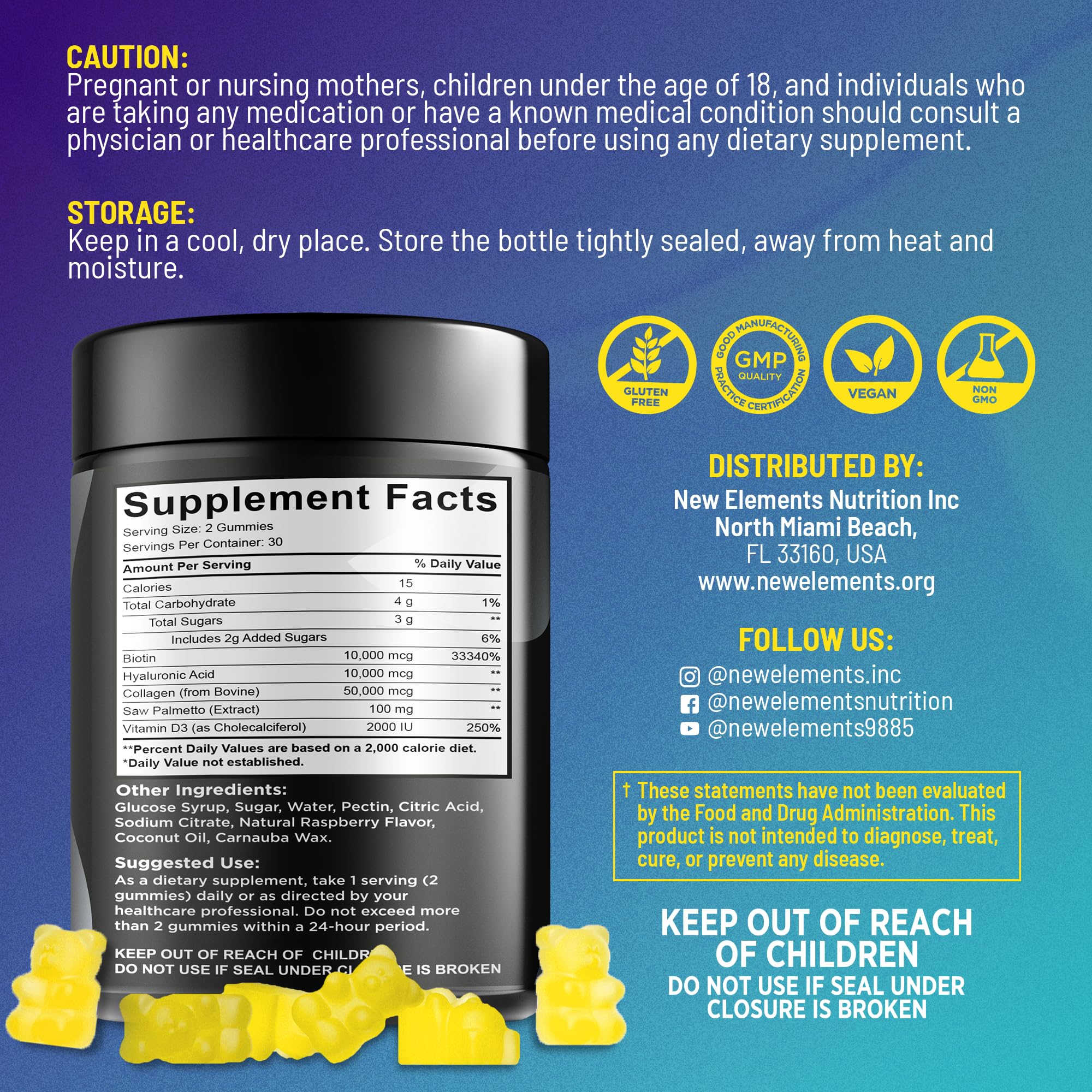 New Elements corte de gomita mostrando interior y aporte nutritivo