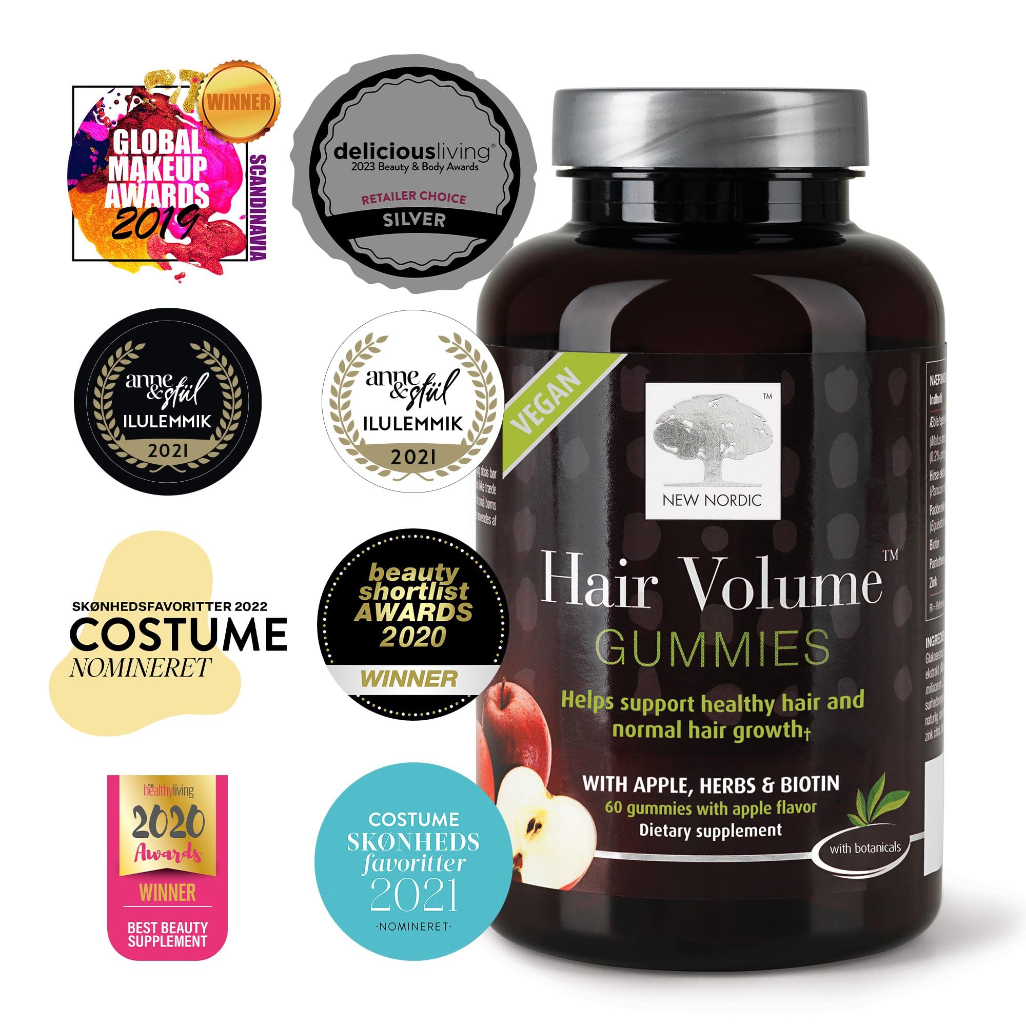 NEW NORDIC ingredientes: biotina y extracto de manzana presentados juntos