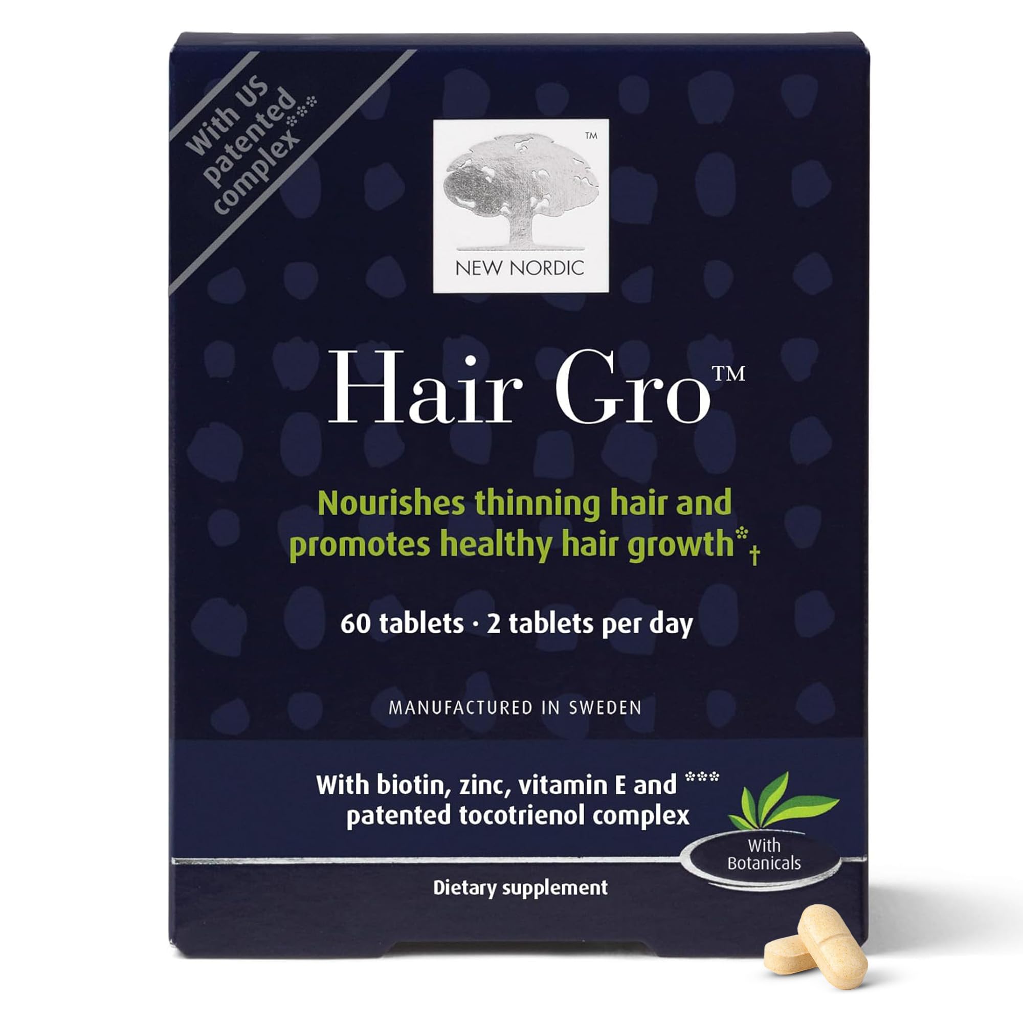 NEW NORDIC envase frontal mostrando Hair GRO y claridad de uso diario