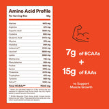 New Origins scoop con porción que ilustra 28 g de proteína por servicio