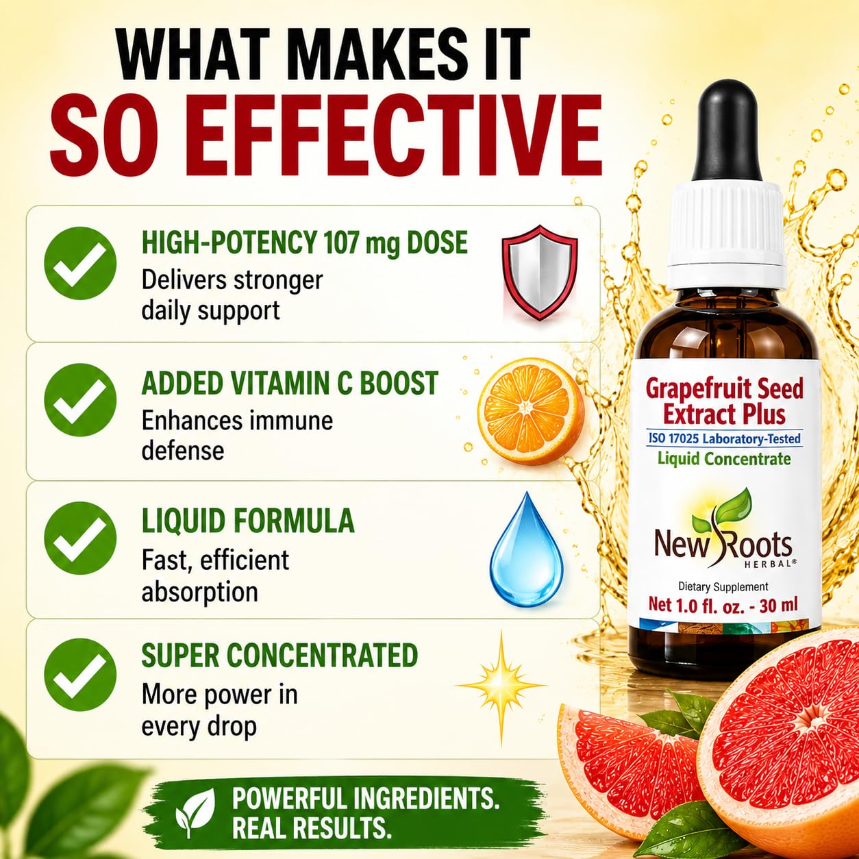 NEW ROOTS HERBAL botella en mano para comunicar tamaño fácil de llevar