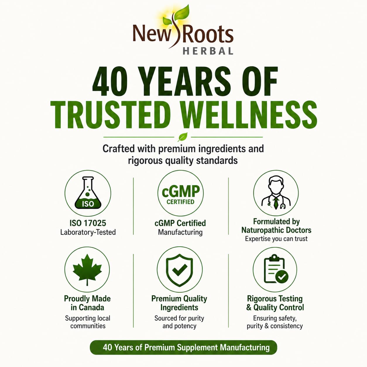 NEW ROOTS HERBAL comparación de tamaño con monedas para referencia