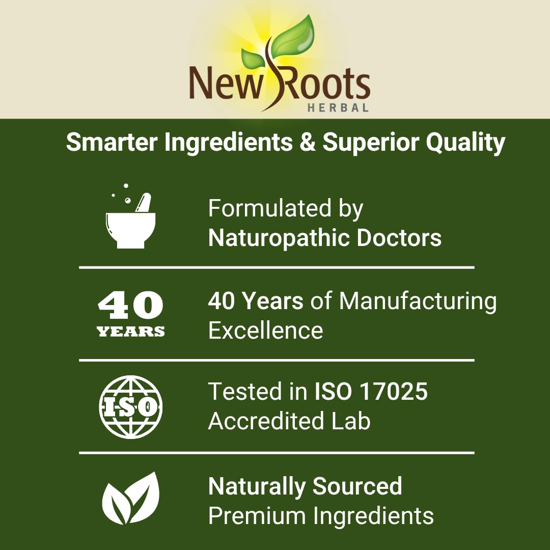 NEW ROOTS HERBAL vista lateral del envase indicando 90 cápsulas