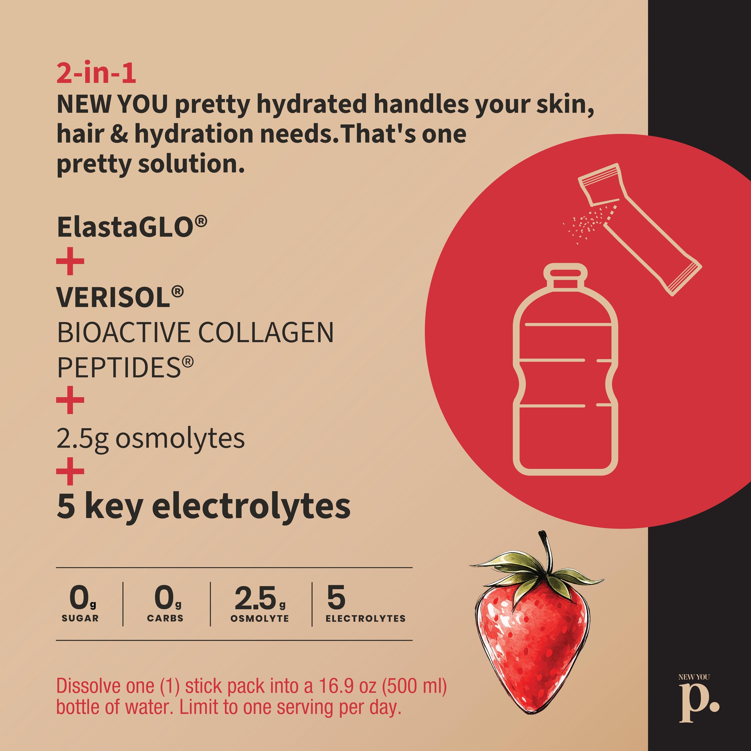 NEW YOU pretty polvo disolviéndose en botella para hidratación y soporte cutáneo