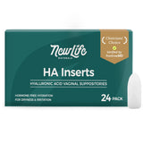 NewLife Naturals empaque frontal mostrando 24 supositorios y beneficios de hidratación