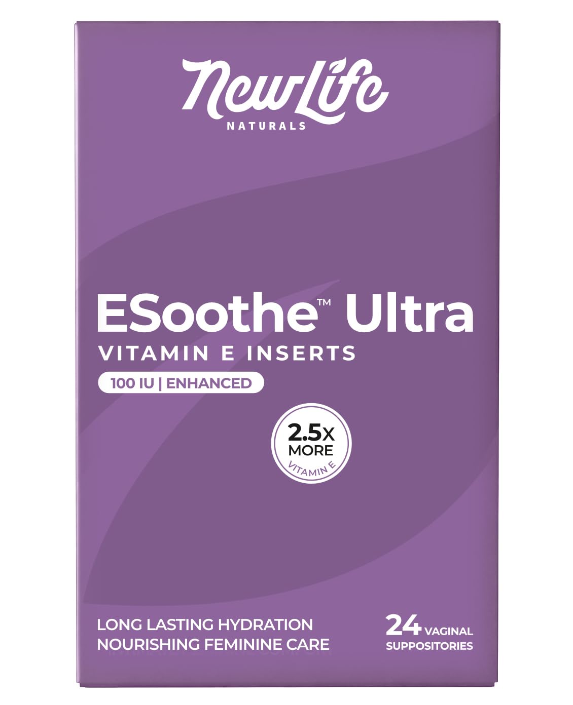 NewLife Naturals frente del empaque mostrando 24 supositorios y beneficios claros