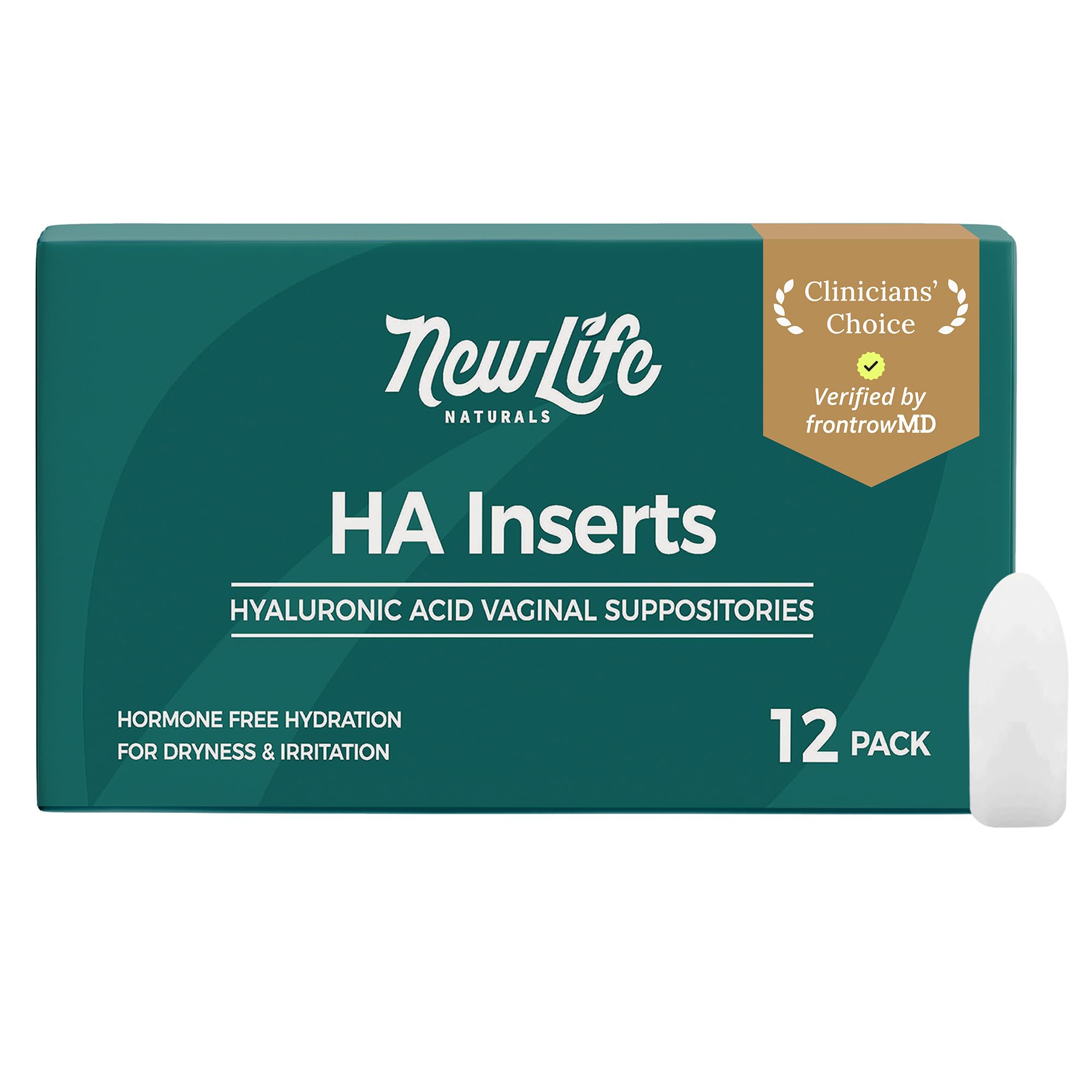 NewLife Naturals frontal del empaque mostrando 12 supositorios y beneficio de hidratación