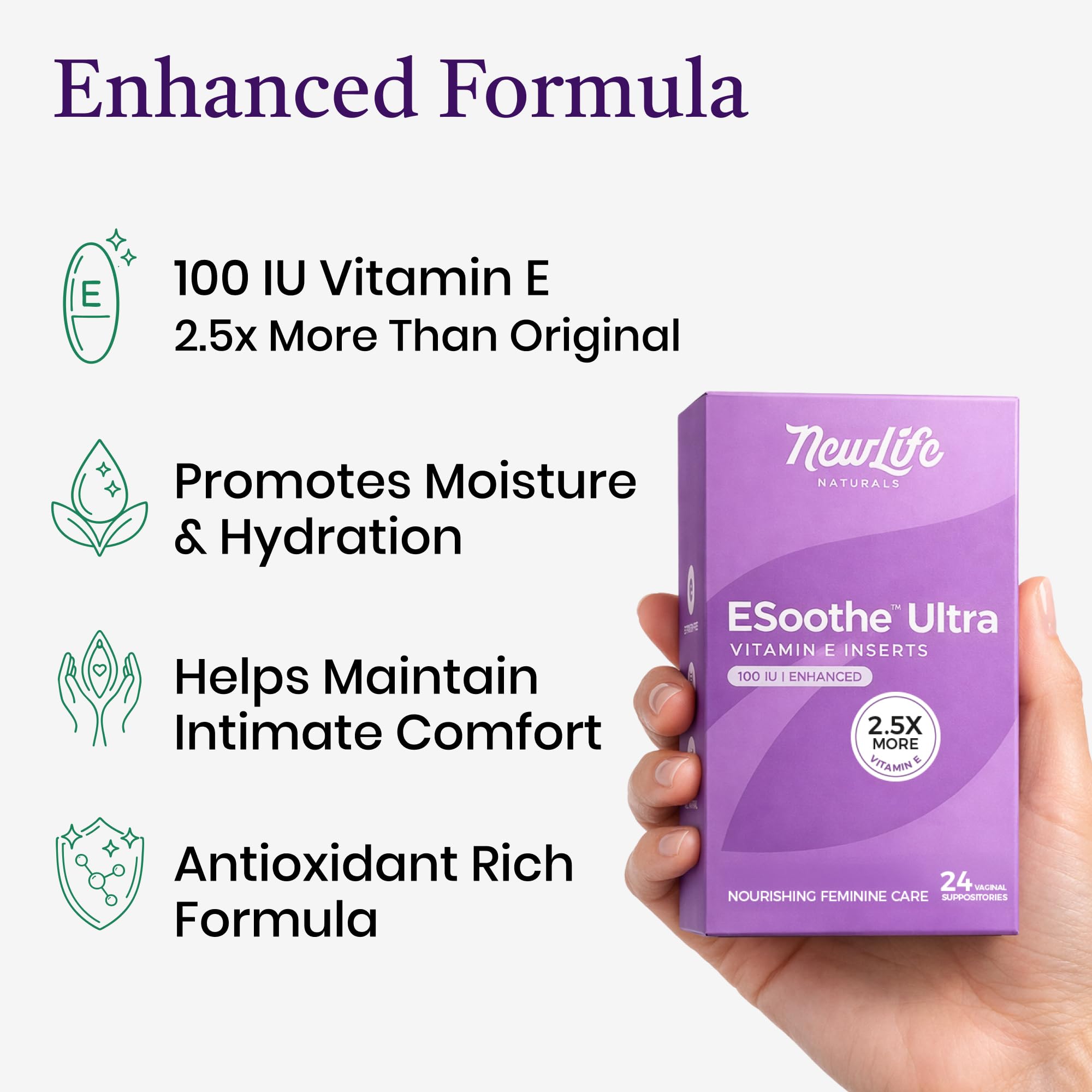 NewLife Naturals detalle del supositorio y textura para aplicación cómoda