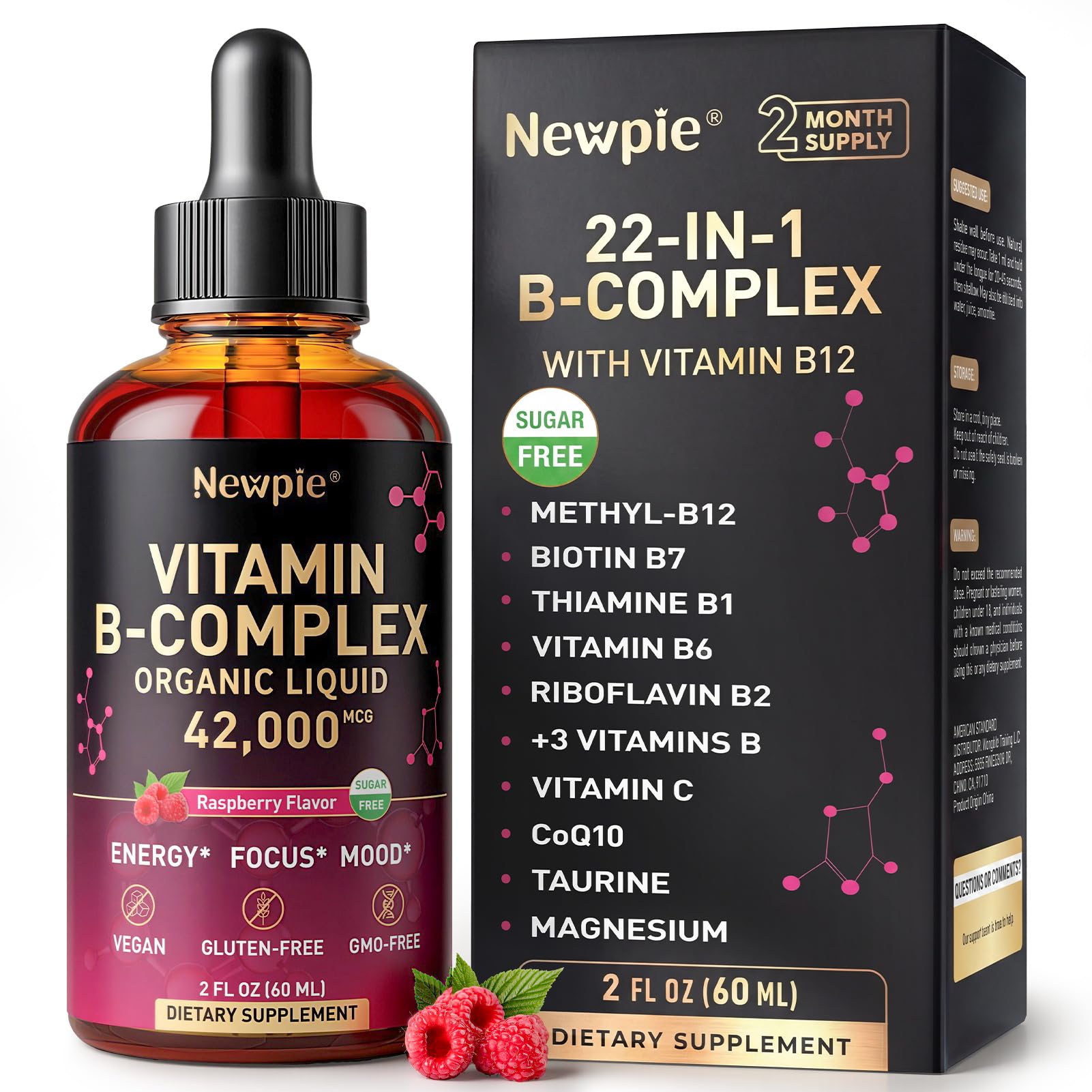 Newpie frasco frontal mostrando etiqueta y beneficio de energía