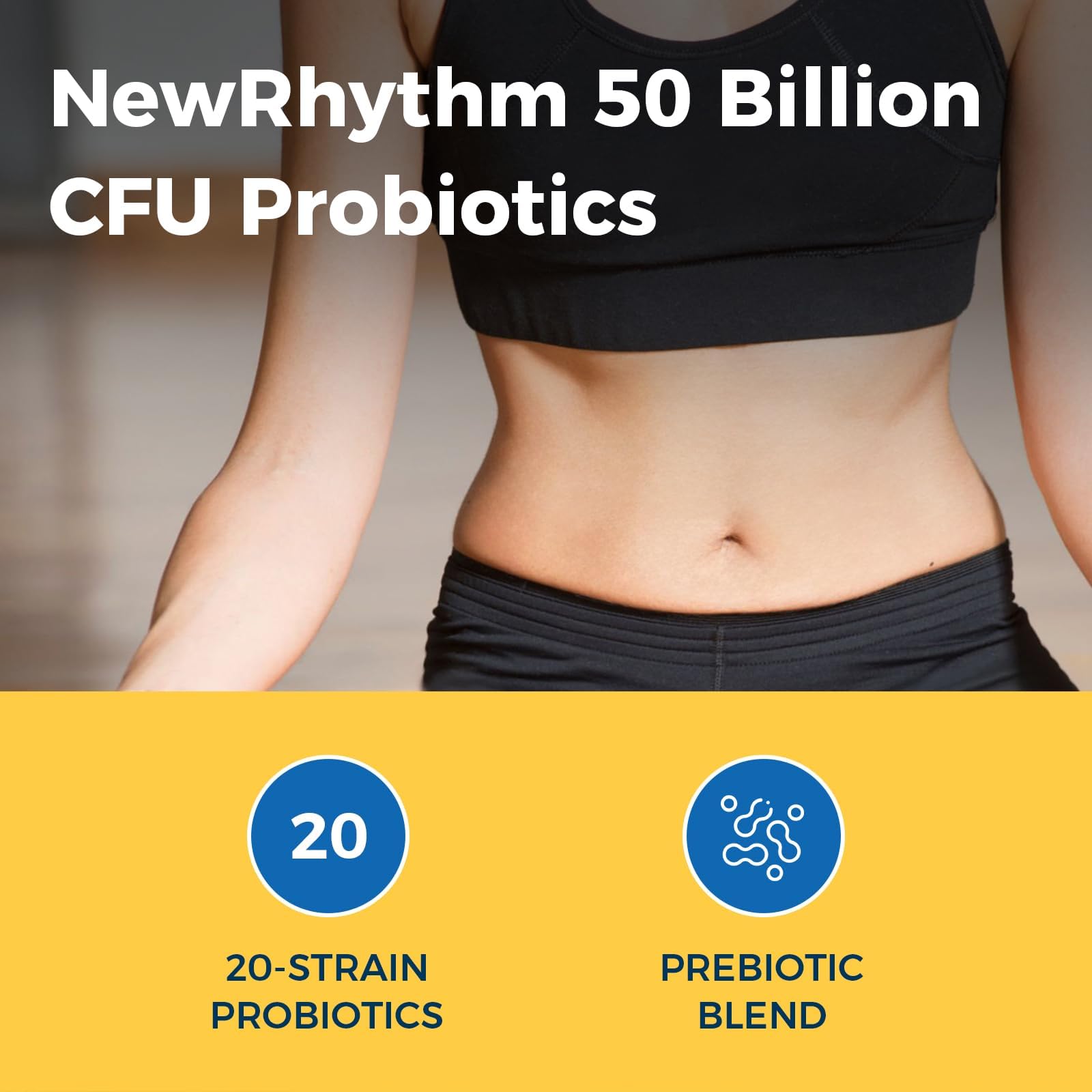 NewRhythm polvo prebiótico cercano que ilustra fibra y soporte microbiano
