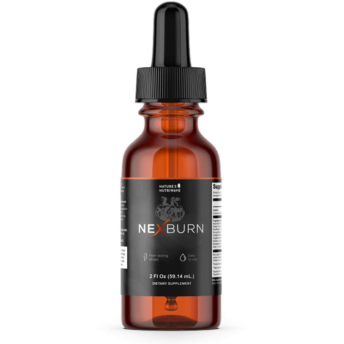 Nature’s NutriWave frasco frontal Nexburn mostrando etiqueta clara y volumen