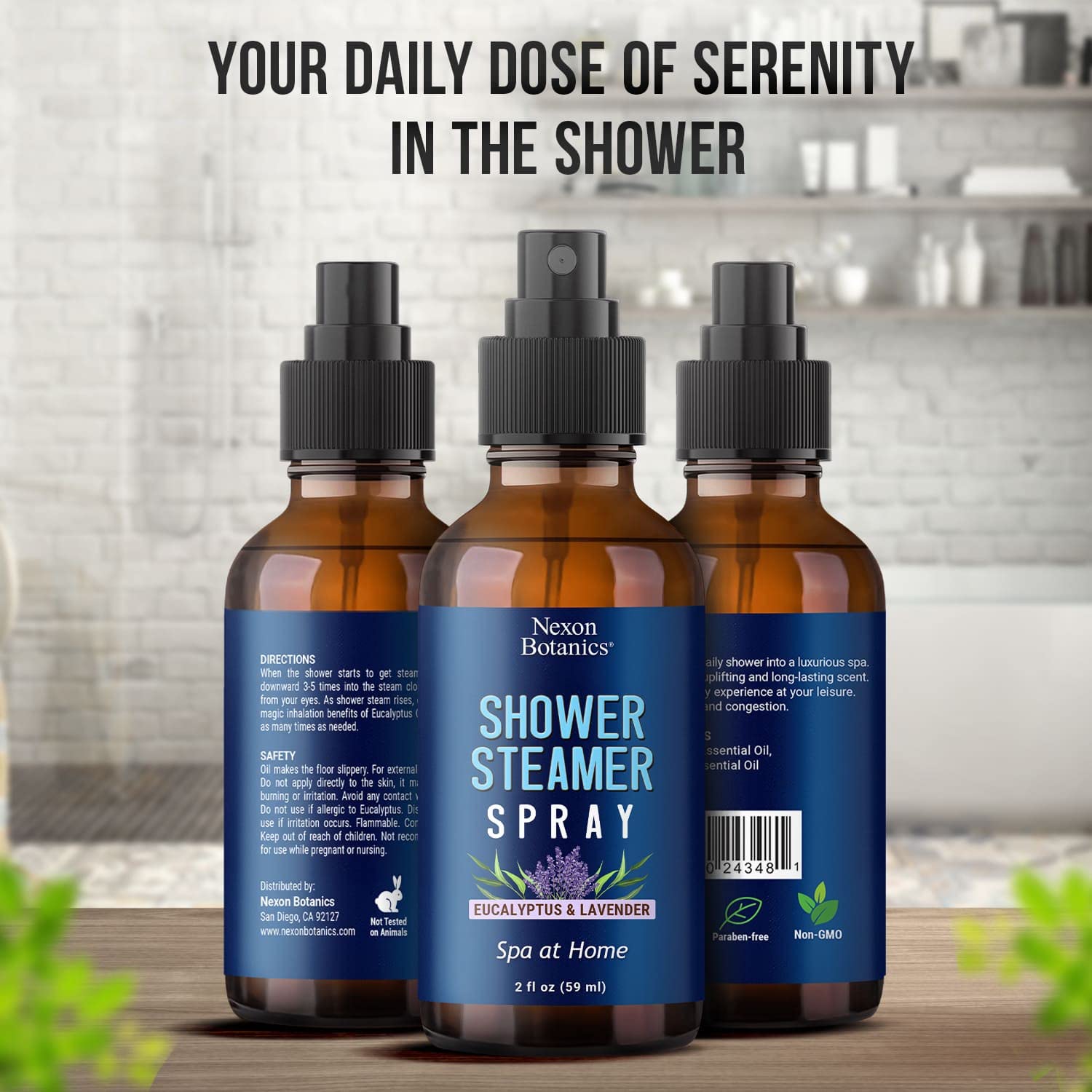 Nexon Botanics en ducha ambientada para relajación y aroma limpio