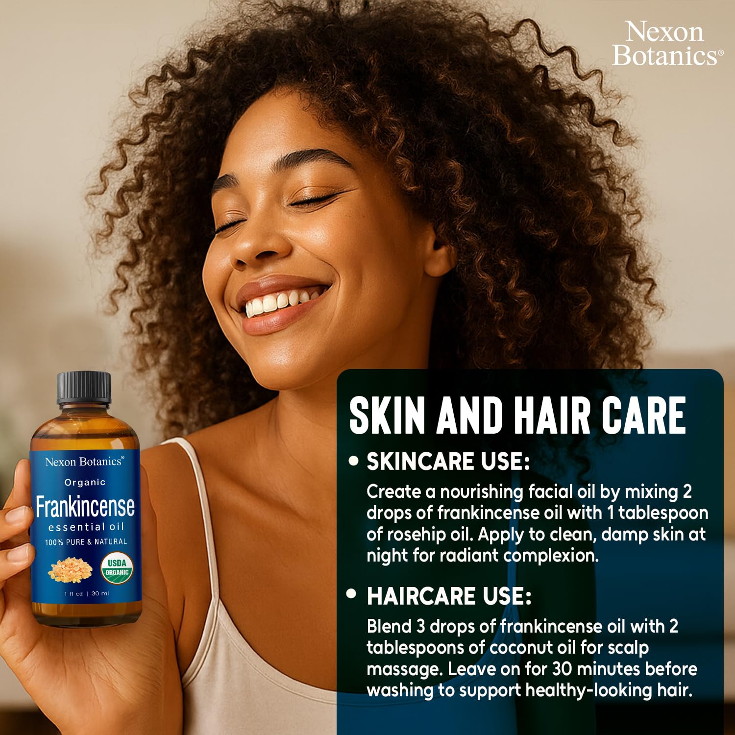 Nexon Botanics gota de aceite sobre piel mostrando la textura y absorción rápida