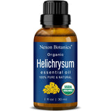 Nexon Botanics frasco frontal de Helichrysum 30 ml mostrando etiqueta orgánica y beneficios