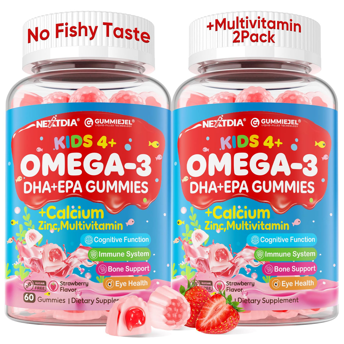 Nextdia empaque frontal mostrando multivitamínico y Omega‑3, fácil identificación