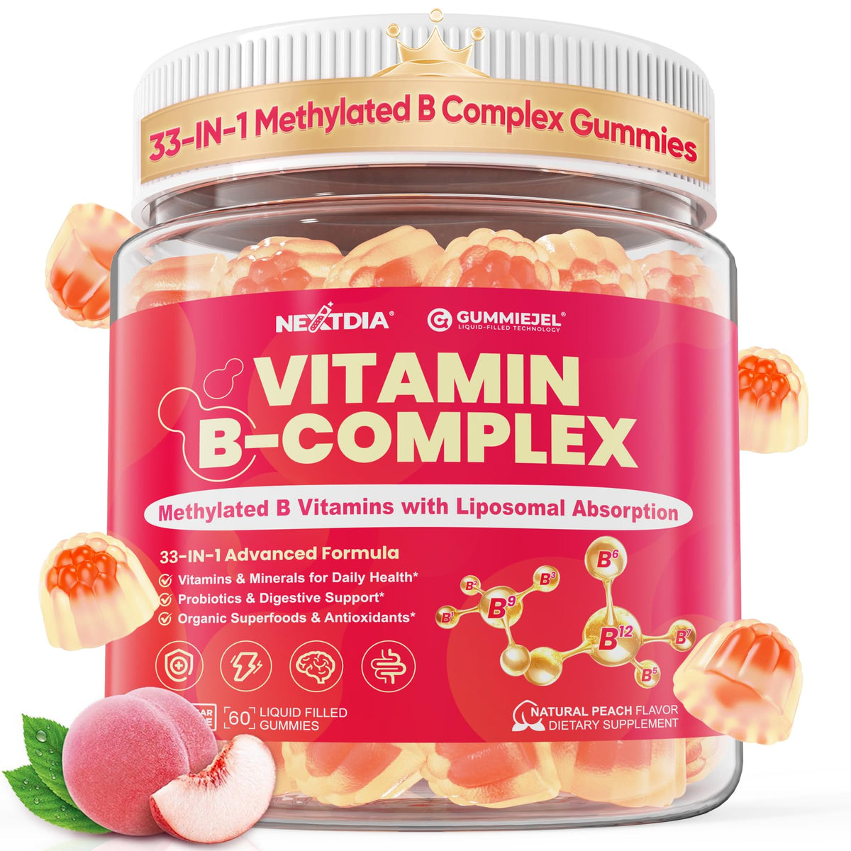 Nextdia frente del empaque mostrando 60 gomitas y beneficios visibles