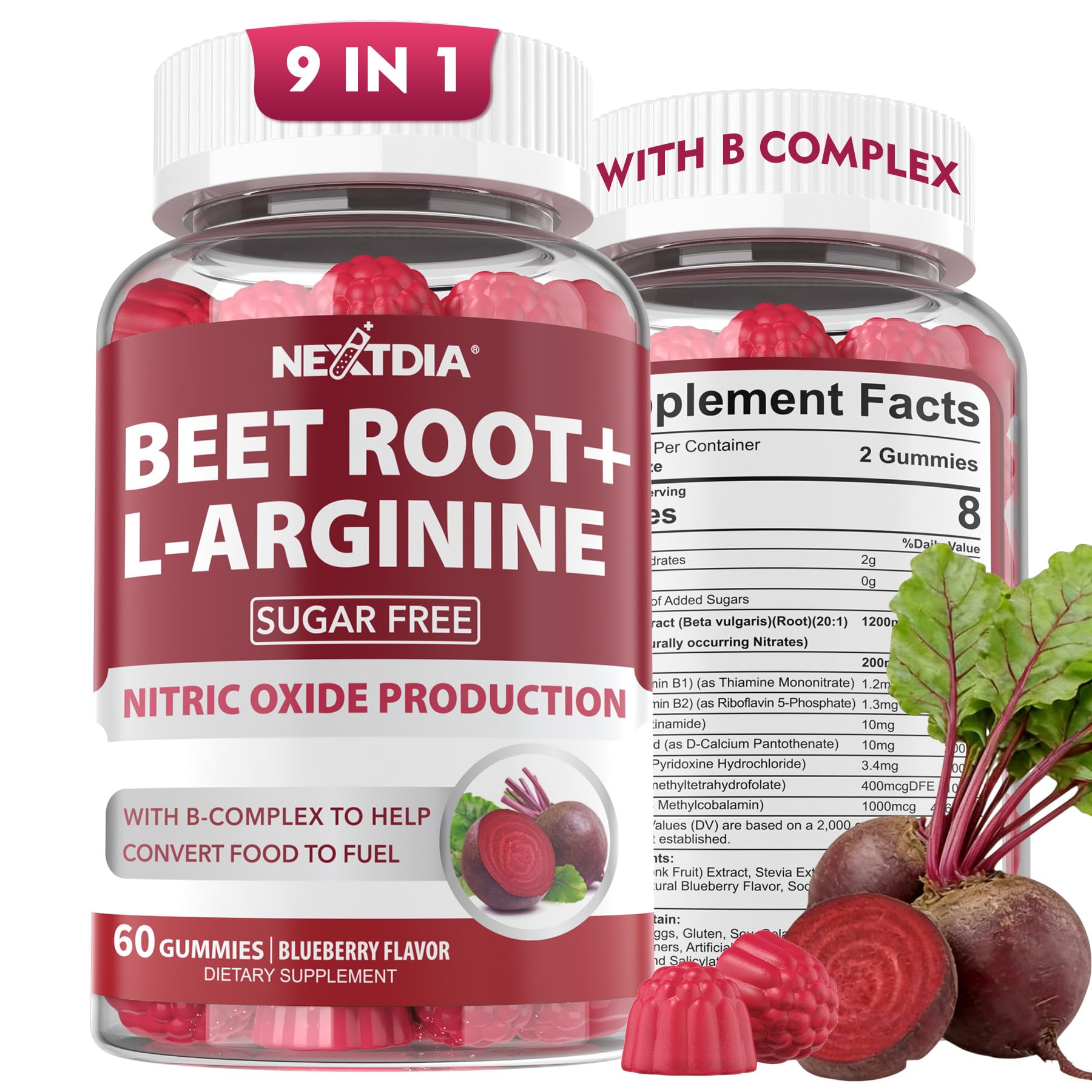 Nextdia envase frontal de Beet Root Gummies mostrando presentación y beneficio circulatorio