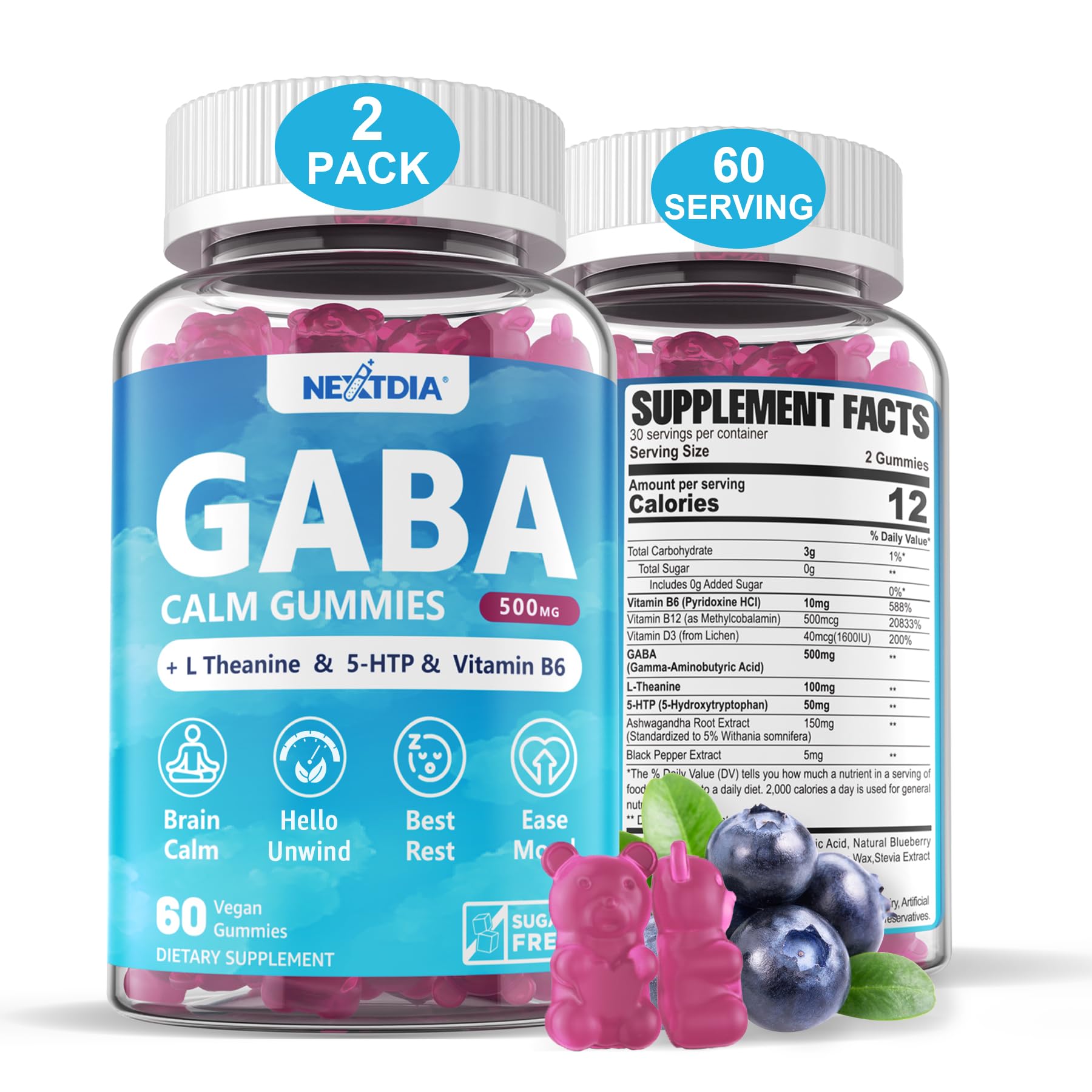 Nextdia gomitas GABA frontal del envase mostrando el logo y beneficio de calma