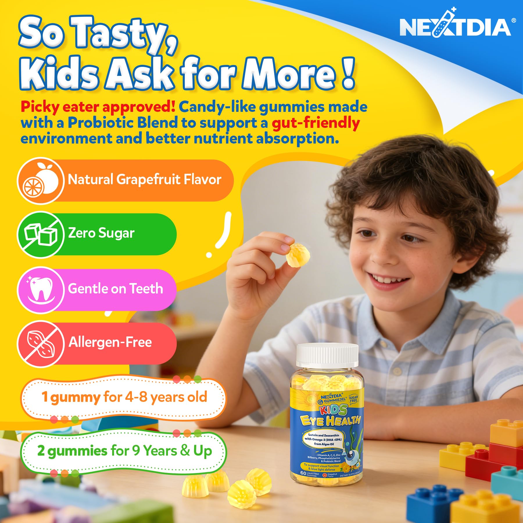 Nextdia gomita sobre mesa escolar representando apoyo en días de estudio
