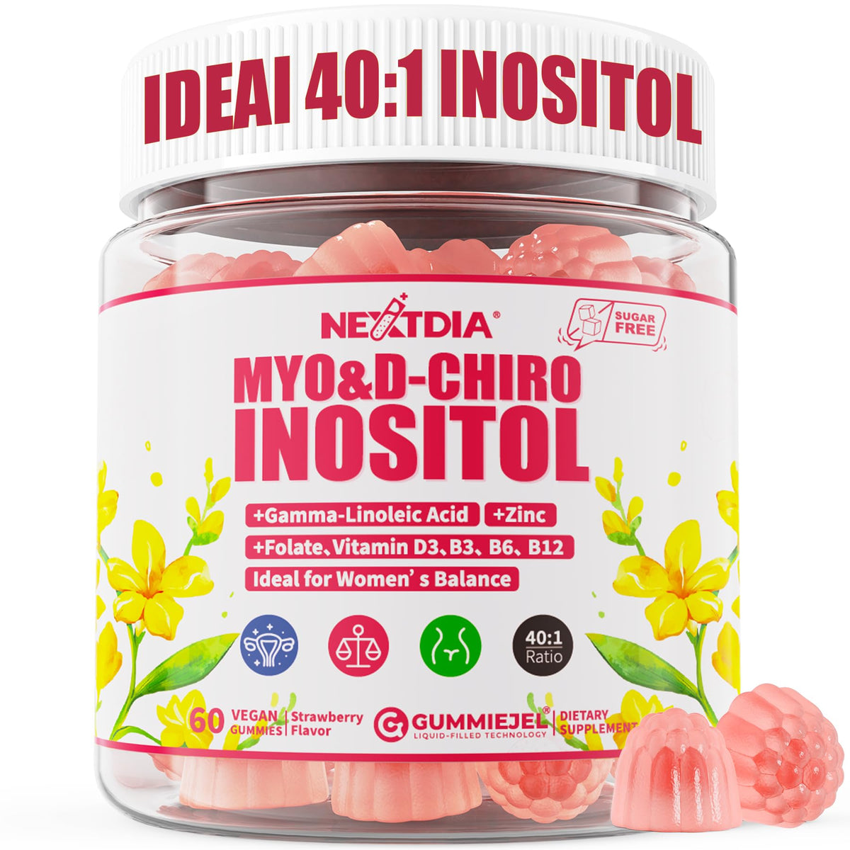 Nextdia frasco delantero mostrando el diseño y beneficio práctico