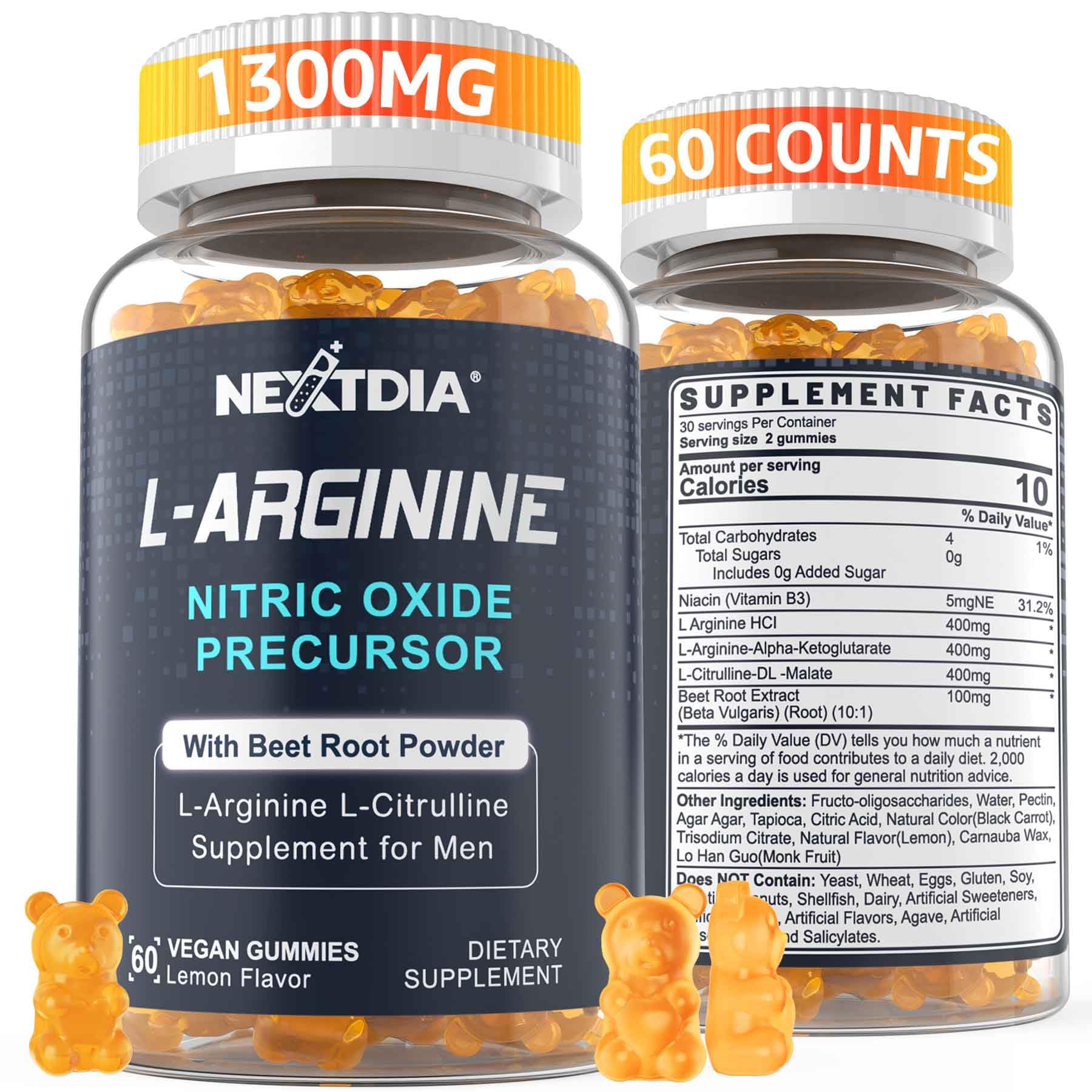 Nextdia envase frontal mostrando 60 gomitas veganas y sin azúcar como alternativa práctica