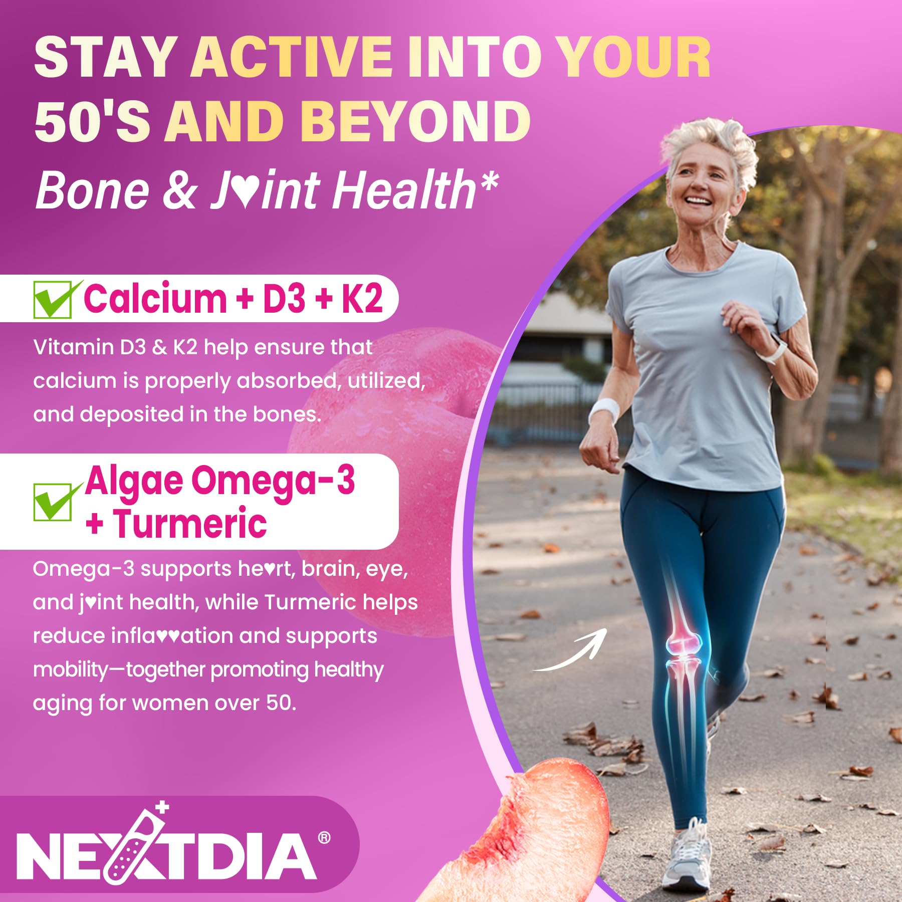 Nextdia etiqueta destacando ingredientes activos como B12 metilada y 5-MTHF