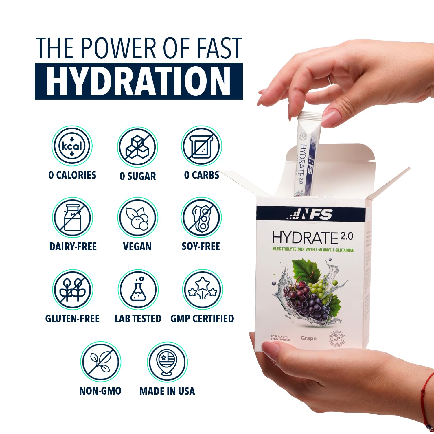 NF Sports polvo de Hydrate 2.0 en cuchara, dosis lista para disolver y absorber líquidos