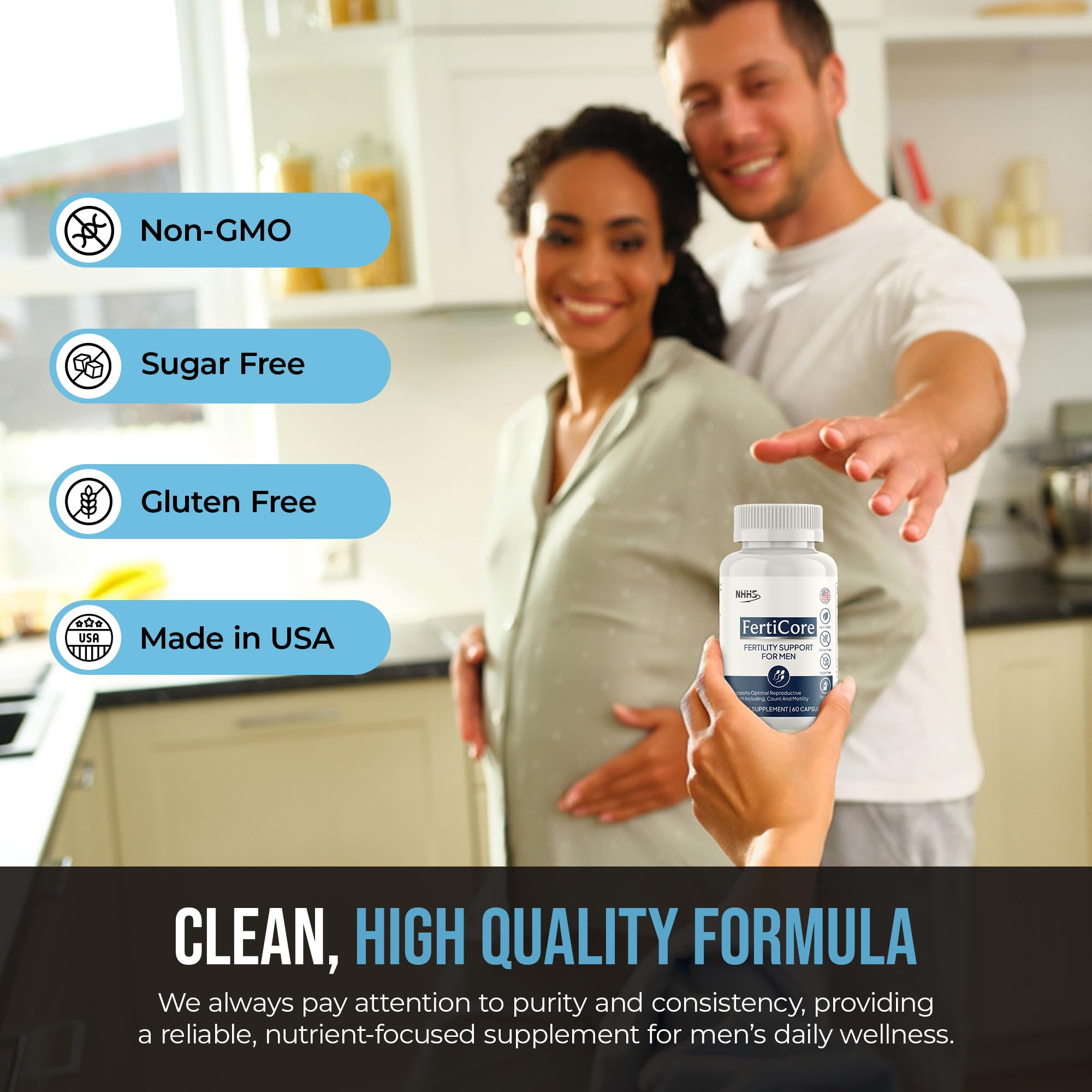 NHHS FertiCore etiqueta con lista de ingredientes y beneficios
