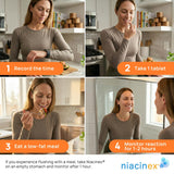 Niacinex persona tomando una tableta con agua mostrando uso cotidiano
