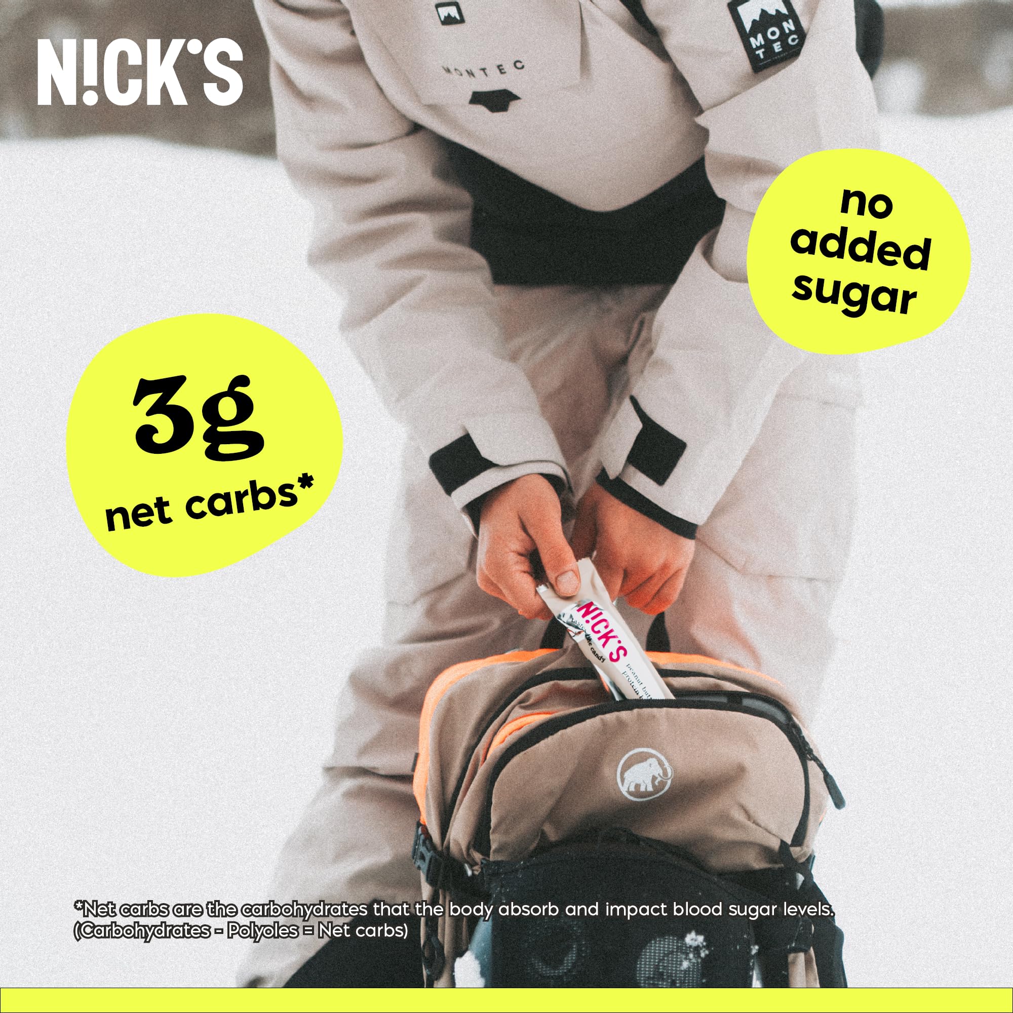 N!CK'S caramelo cremoso en primer plano que promete sabor indulgente sin azúcares