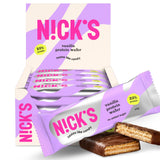N!CK'S barrita vainilla frontal mostrando cobertura de chocolate y beneficios proteicos