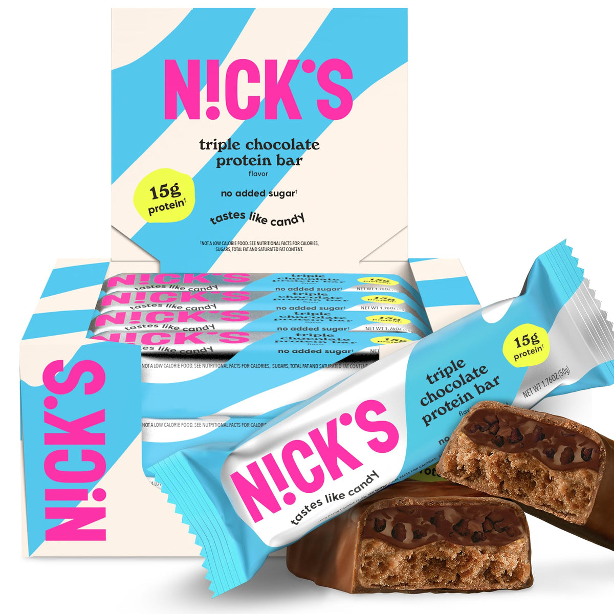 N!CK'S caja de 12 barras frente mostrando packaging práctico