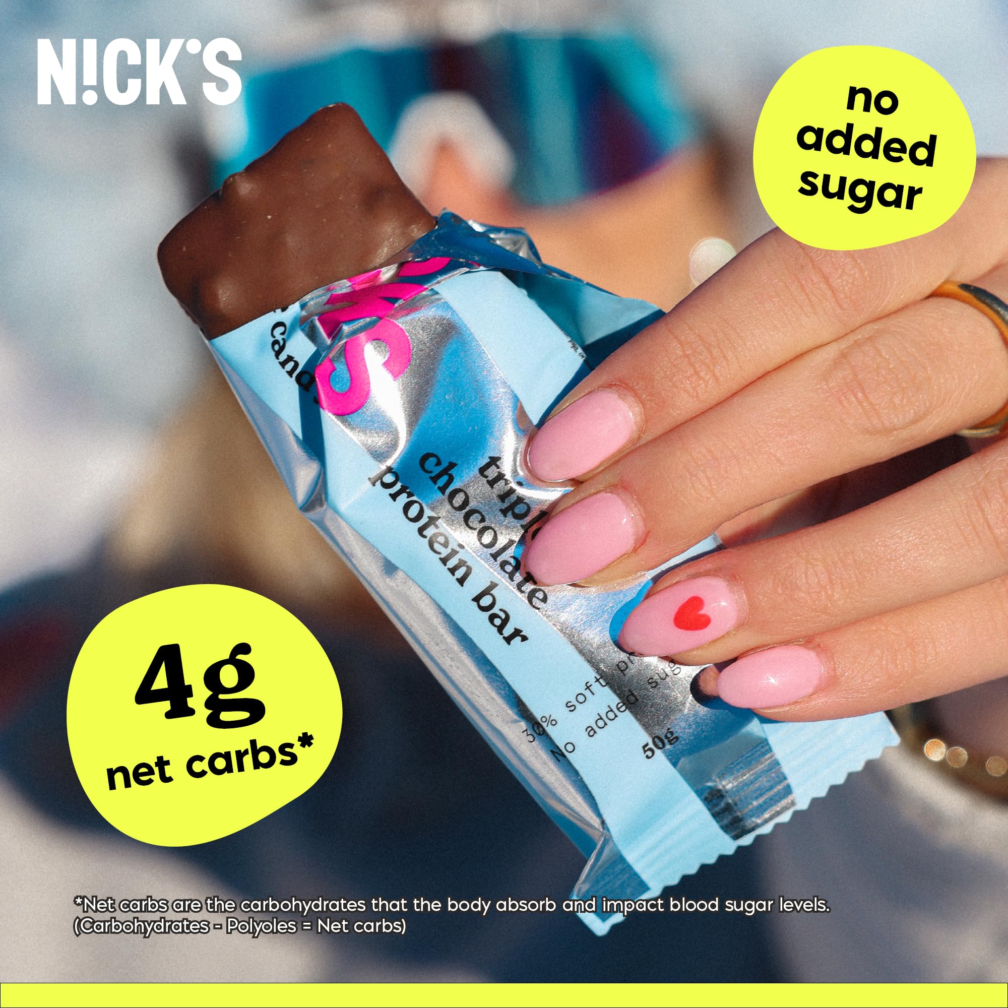 N!CK'S etiqueta de ingredientes destacando proteínas y sin azúcar