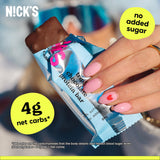 N!CK'S etiqueta de ingredientes destacando proteínas y sin azúcar
