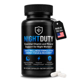NIGHTDUTY frente del envase mostrando 60 cápsulas y beneficios visibles