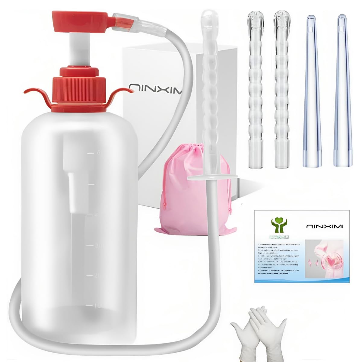 NINXIMI frasco 600 ml transparente mostrando volumen y control