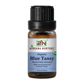 Nirvana Nurture frasco frontal mostrando aceite azul y beneficio calmante