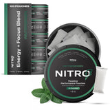 Nitro Pouches vista frontal de la lata mostrando diseño y beneficio práctico