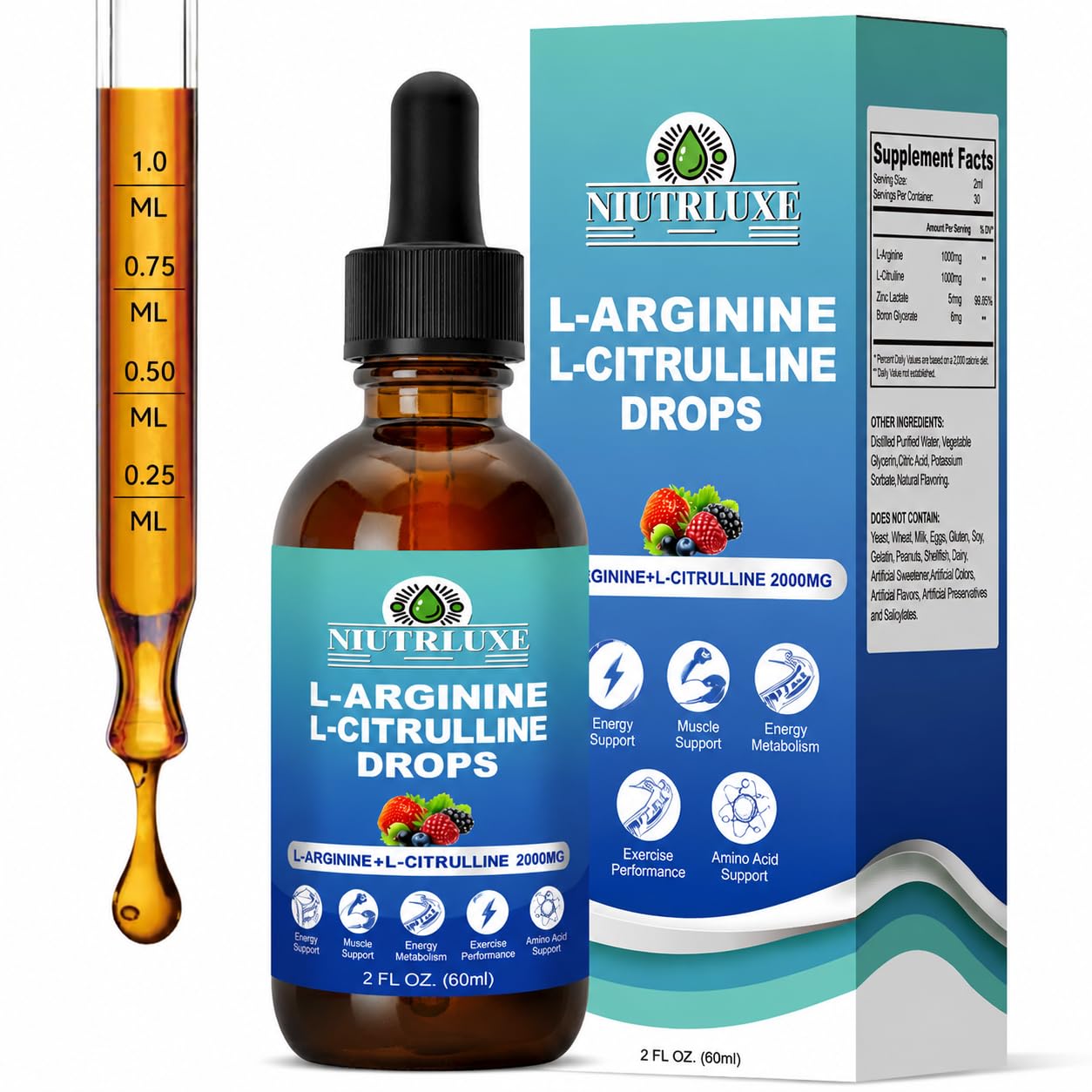 NIUTRLUXE frente de la botella mostrando diseño y volumen 60ml
