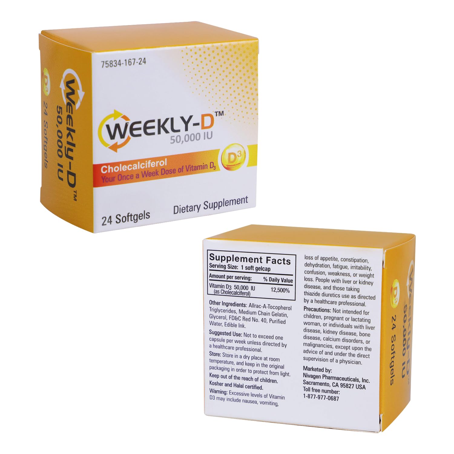 Nivagen envase frontal mostrando dosis semanal y 24 softgels, facilita la planificación